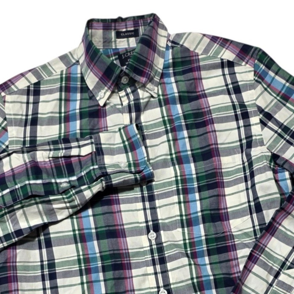 J.Crew Flex Washed Classic Fit Plaid Shirt Mens XS Multi-Color Cotton Stretch